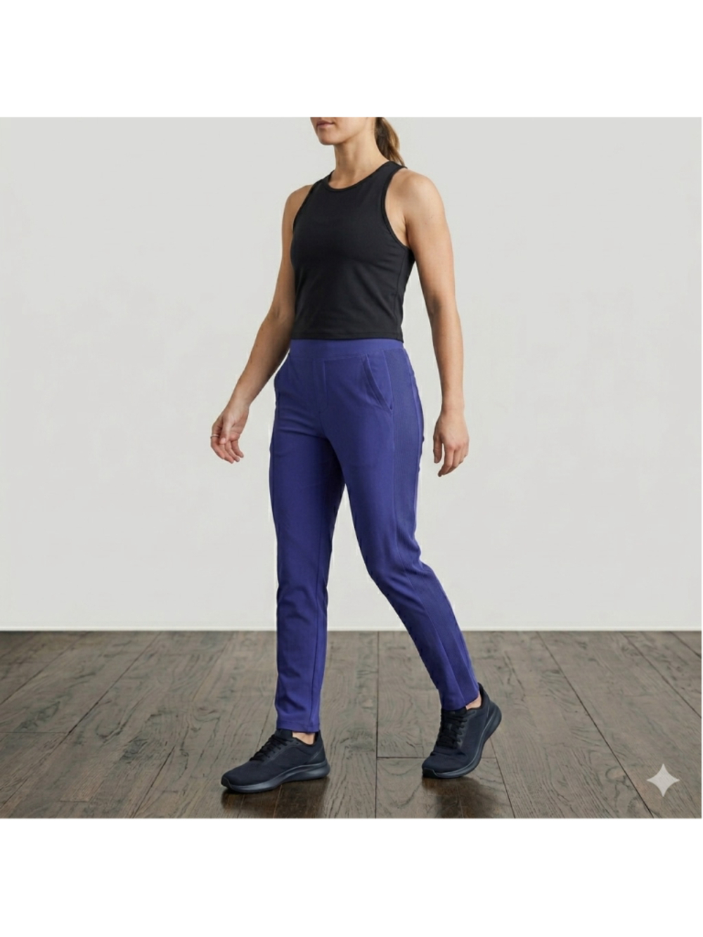 Athleta Brooklyn Ankle Pants Zip Purple Lapis Blue Ribbed Trim Gym Commuter 6